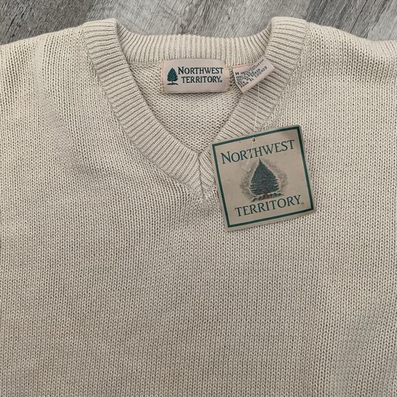 Northwest Territory Sweater Mens Medium Tan Cotton Knit Vintage Deadstock NEW - Picture 1 of 6